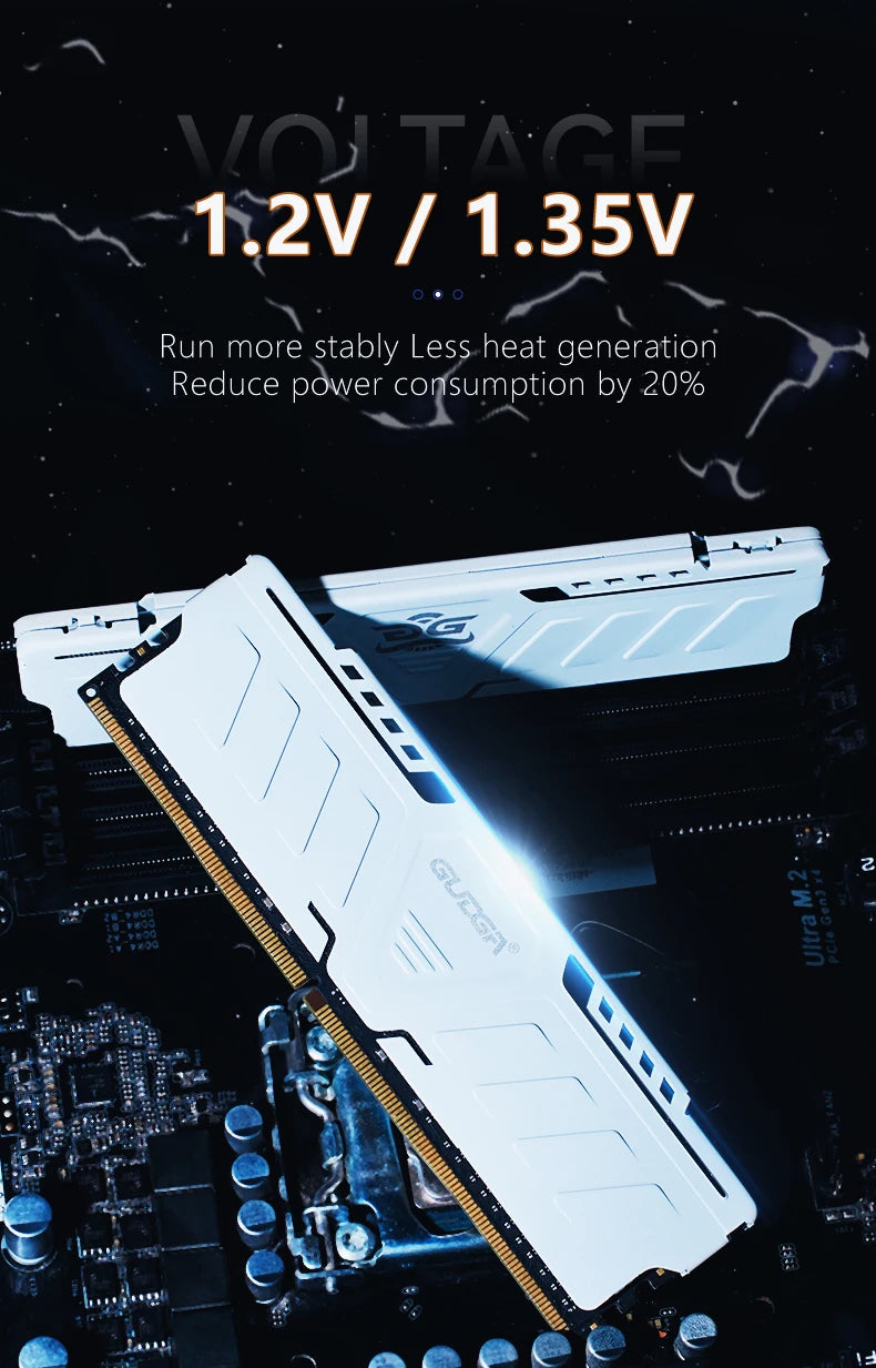‌ Mémoire de bureau GUDGA DDR4 RAM 3200MHz/3600MHz/2666MHz 8GB/16GB/32GB 288-Pin DIMM avec dissipateur thermique en aluminium