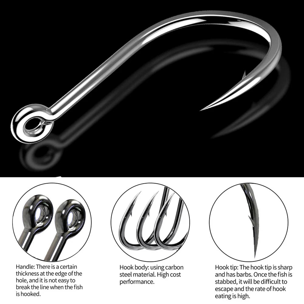 100 Pcs Size 3-12# Ringed Eye Hooks, High Carbon Steel Circle Fishing Hook, Single Jig Hook, Tackle