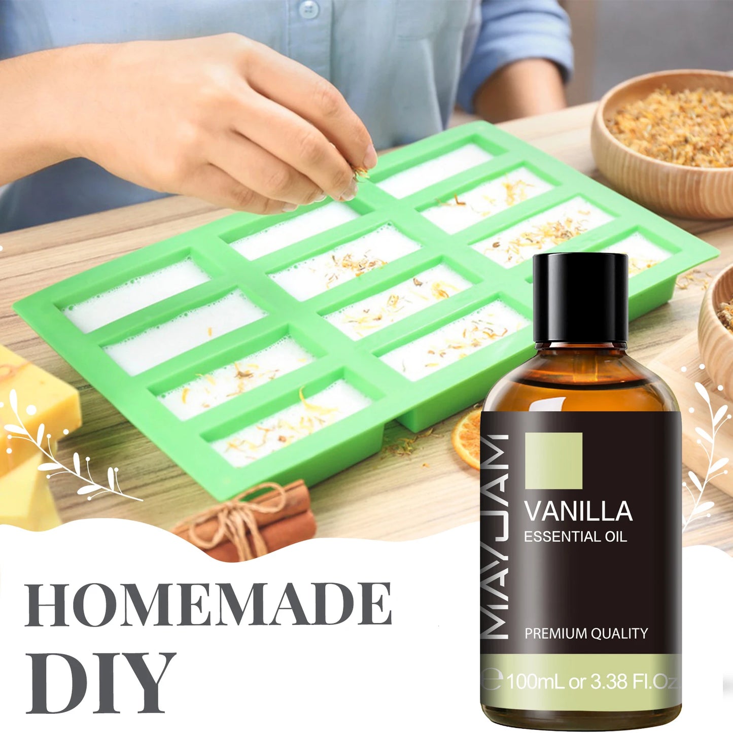 MAYJAM - Essential Oil with Dropper, Sandalwood, Lavender, Eucalyptus, Vanilla, Aromatic Oil for Humidifier, Candle Burner, 100ml