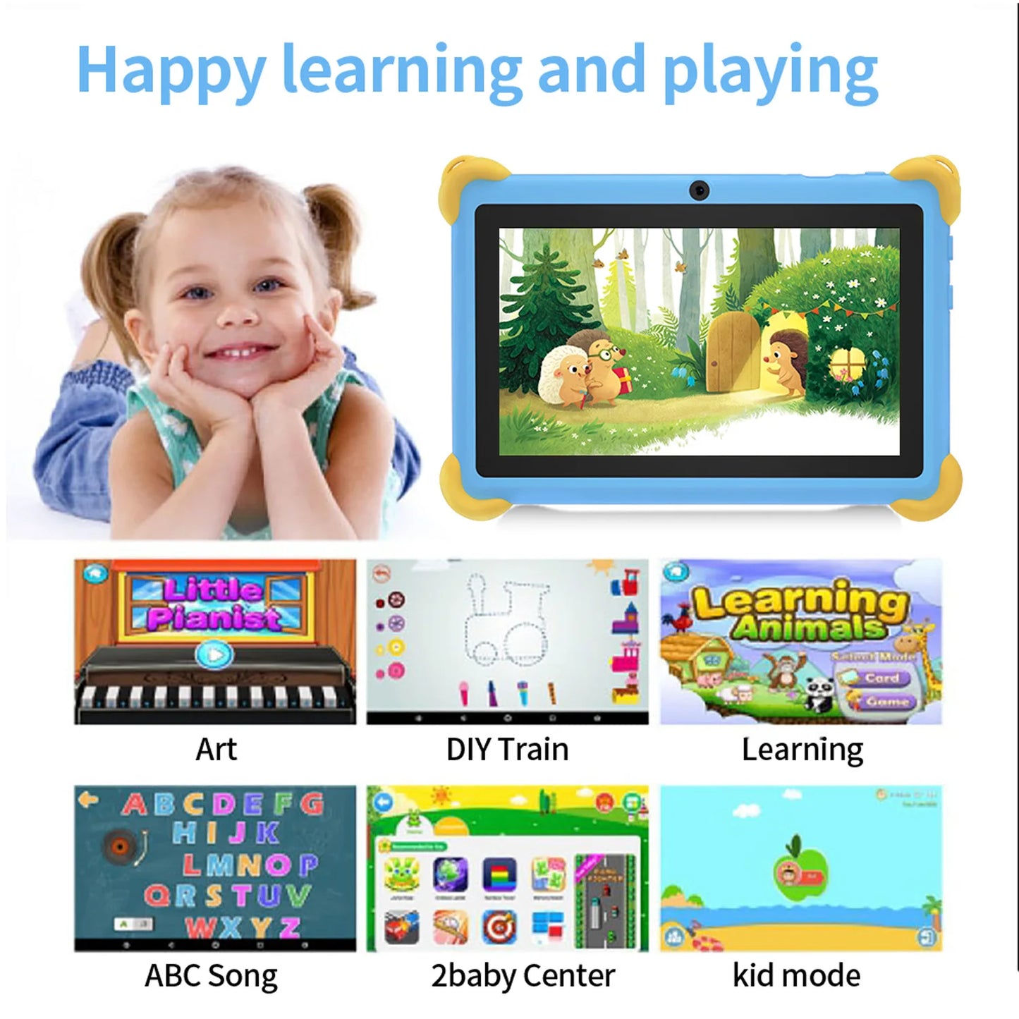 Tableta infantil de 7 pulgadas 5G con diseño de dibujos animados, PC de aprendizaje y educación Android con funda a prueba de niños, tableta de 4000 mAh