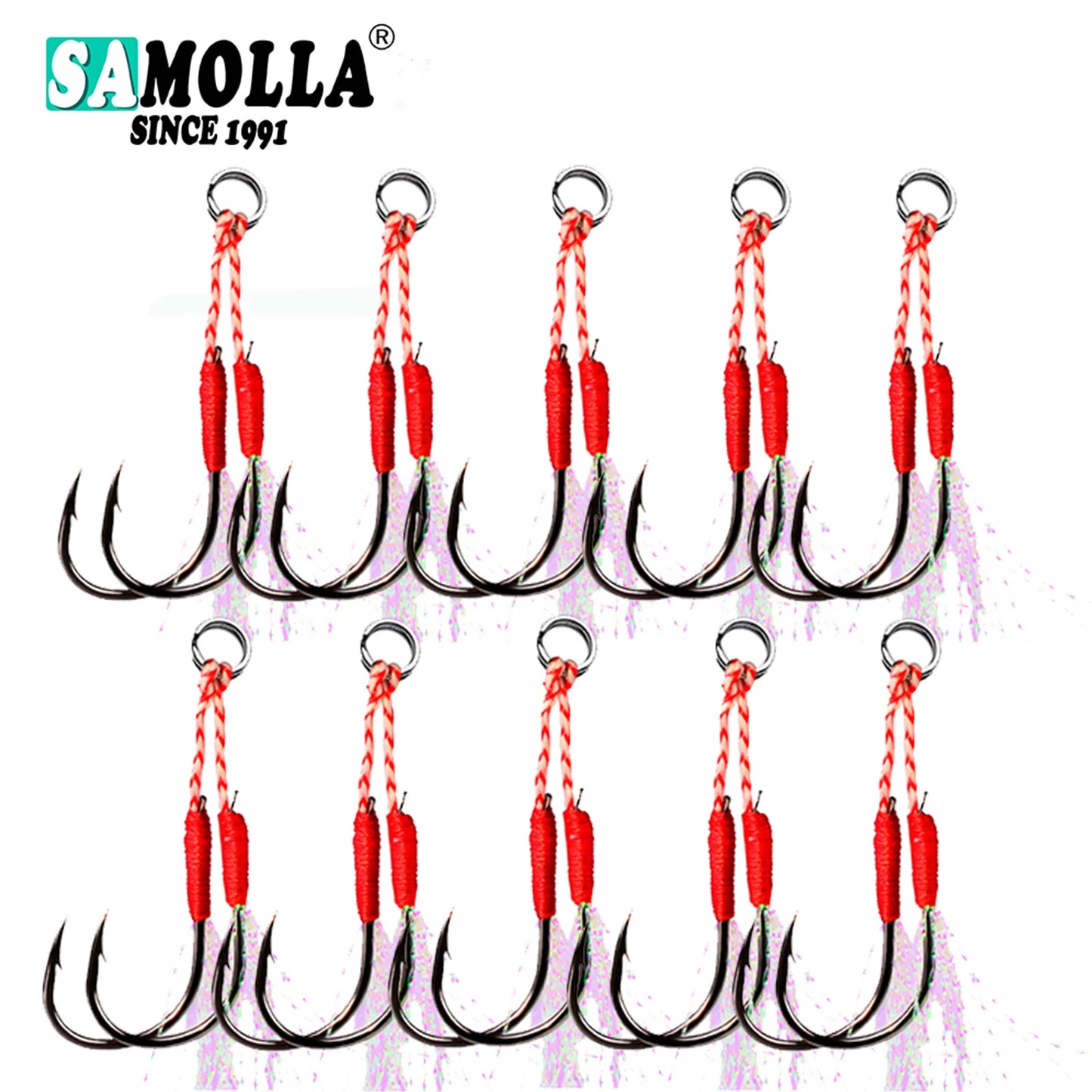 10 paire/lot crochet de pêche gabarit Double paire crochets fil barbelé plume accessoires Pesca acier à haute teneur en carbone leurre de pêche gabarits lent