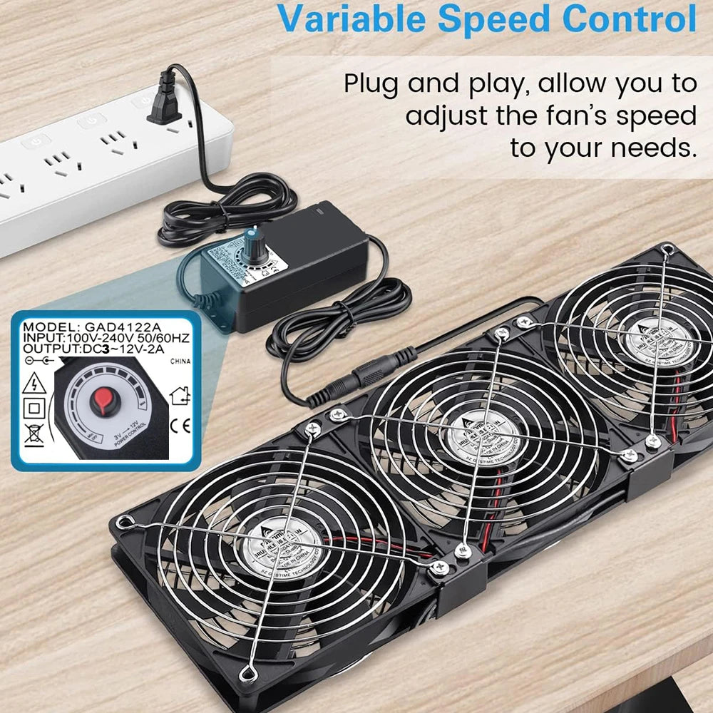 Ventilateur Refroidissement 120mm 3000 RPM avec Contrôleur Aierwill — Serveur, GPU, BTC Mining, 12V/220V