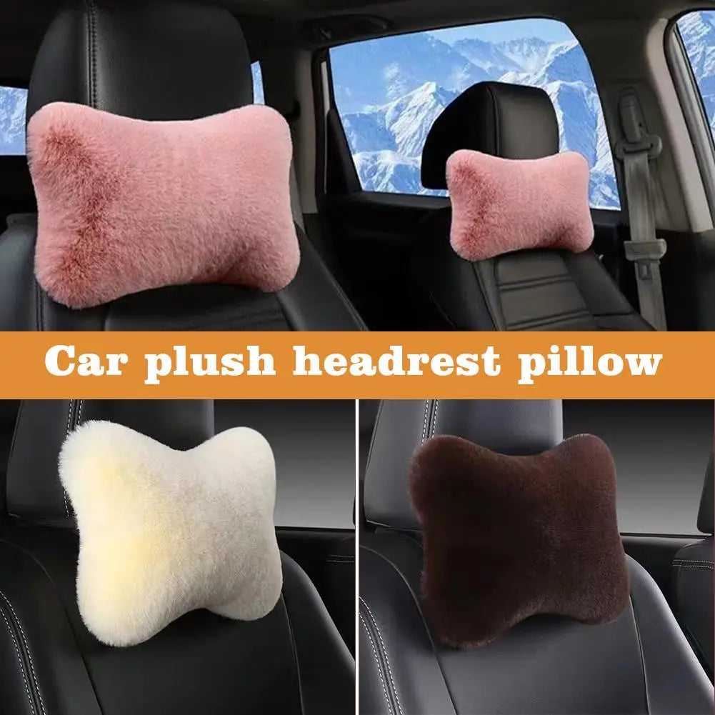 Reposacabezas de asiento de coche de felpa, 8 colores, reposacabezas de coche, cojín de felpa, cálido y cómodo, accesorios de soporte de almohada de cintura, invierno