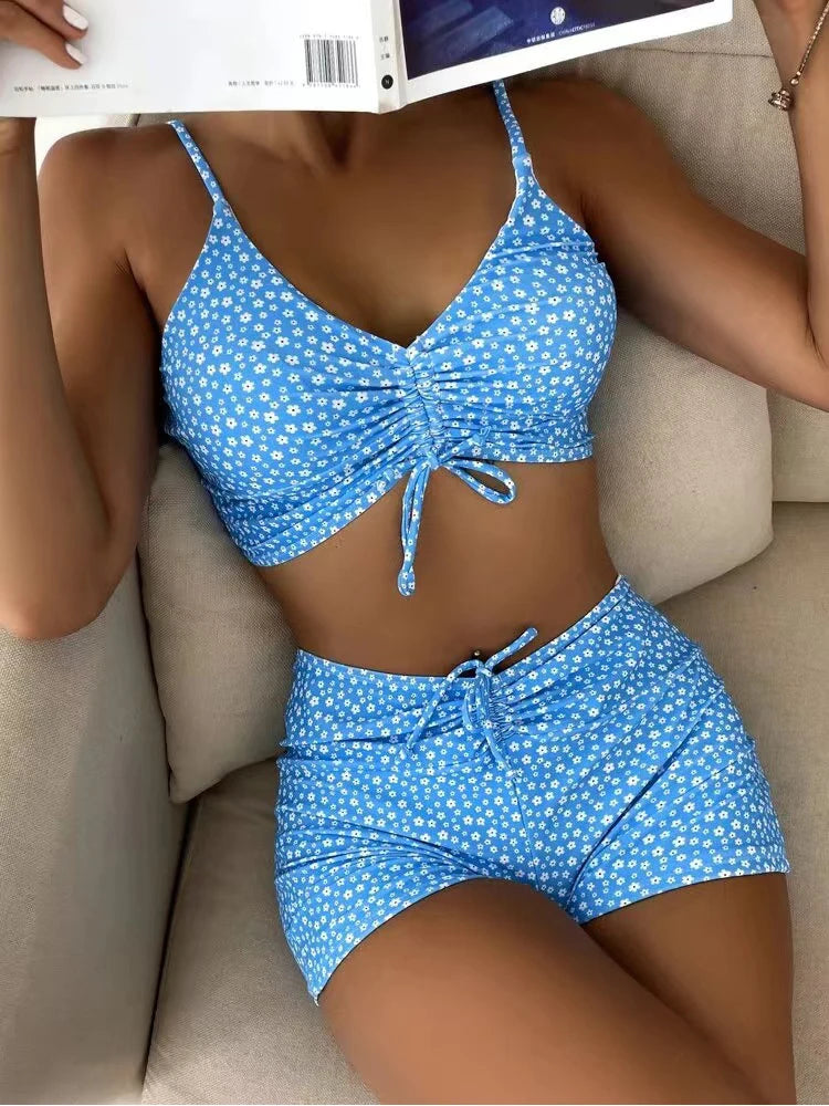 2025 taille haute Bikini maillot de bain femmes Push Up Bikini maillot de bain fleuri imprimé Bikini boxeurs maillots de bain maillot de bain maillot de bain