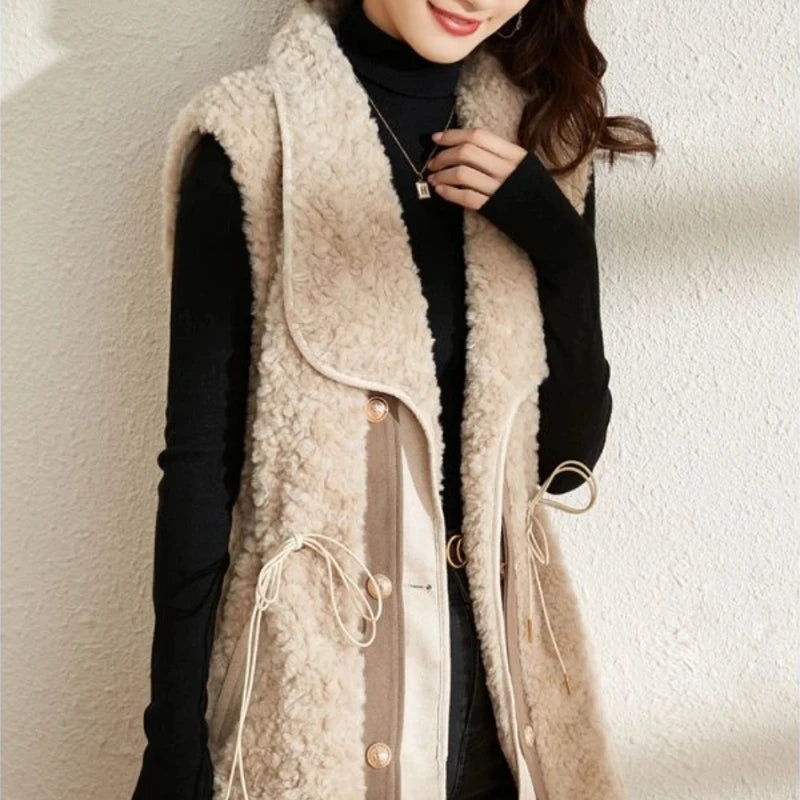 Chalecos de piel de cordero para mujer, Wstring de proximidad, chalecos elegantes de otoño para mujer, nueva colección