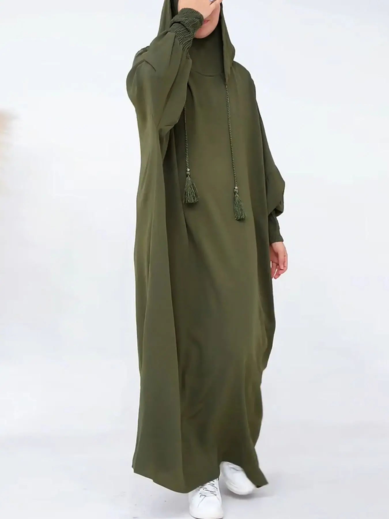 Abayas à pompons pour femmes musulmanes, vêtements de prière du Ramadan, Jalaba à capuche, manches chauve-souris décontractées solides, robe arabe financièrement, Djellab Eid
