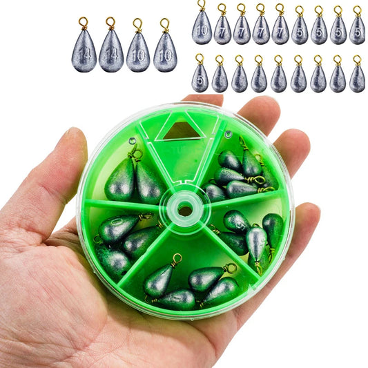 22 pièces/boîte poids de pêche plombs en forme de larme plombs de pêche basse coulée goutte tir poids pour eau salée eau douce