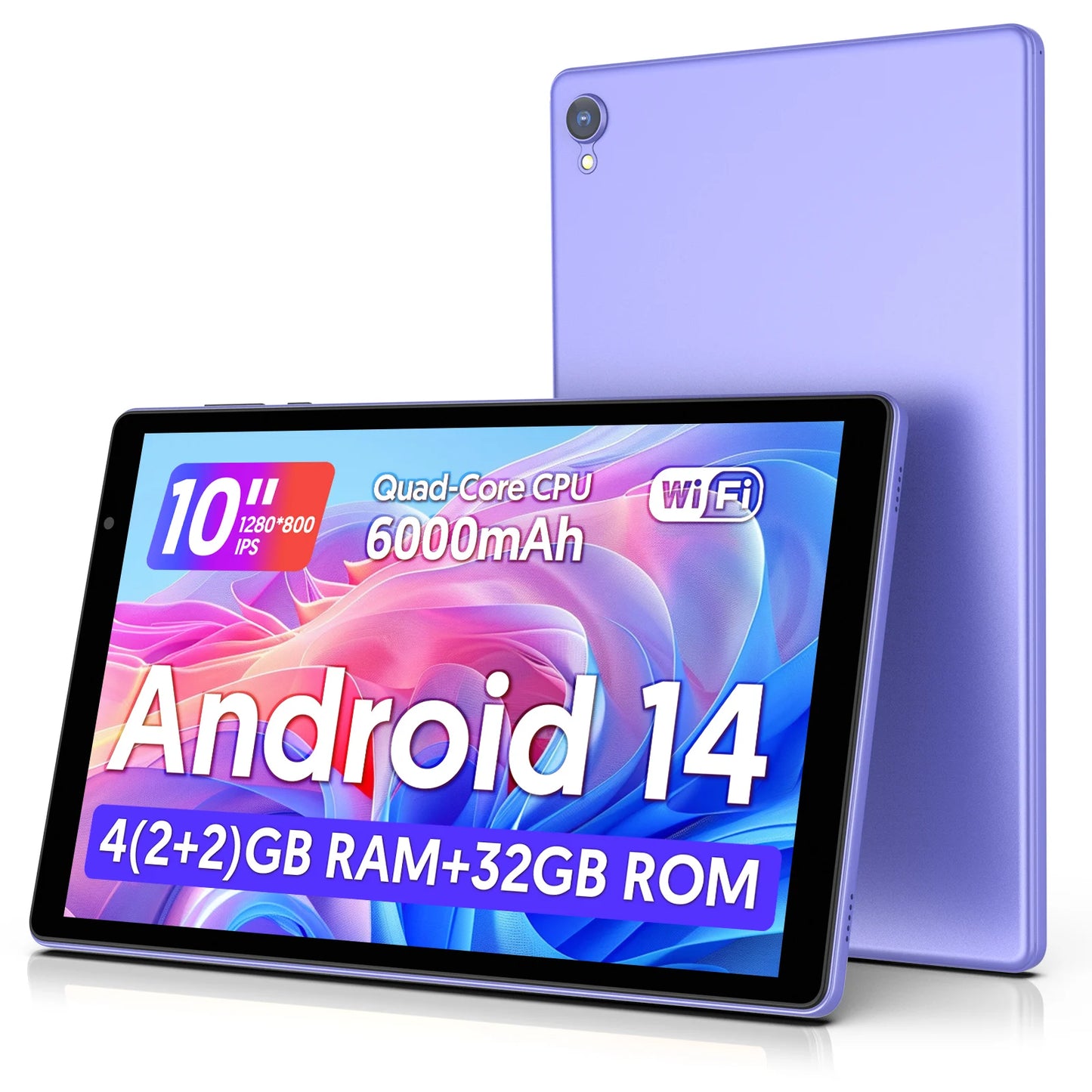 Dernière tablette Android 14, tablette 10 pouces, processeur Quad-core, WiFi 5G, 4 Go de ROM + 32 Go de RAM, résolution 1280 x 800, batterie 6000 mAh
