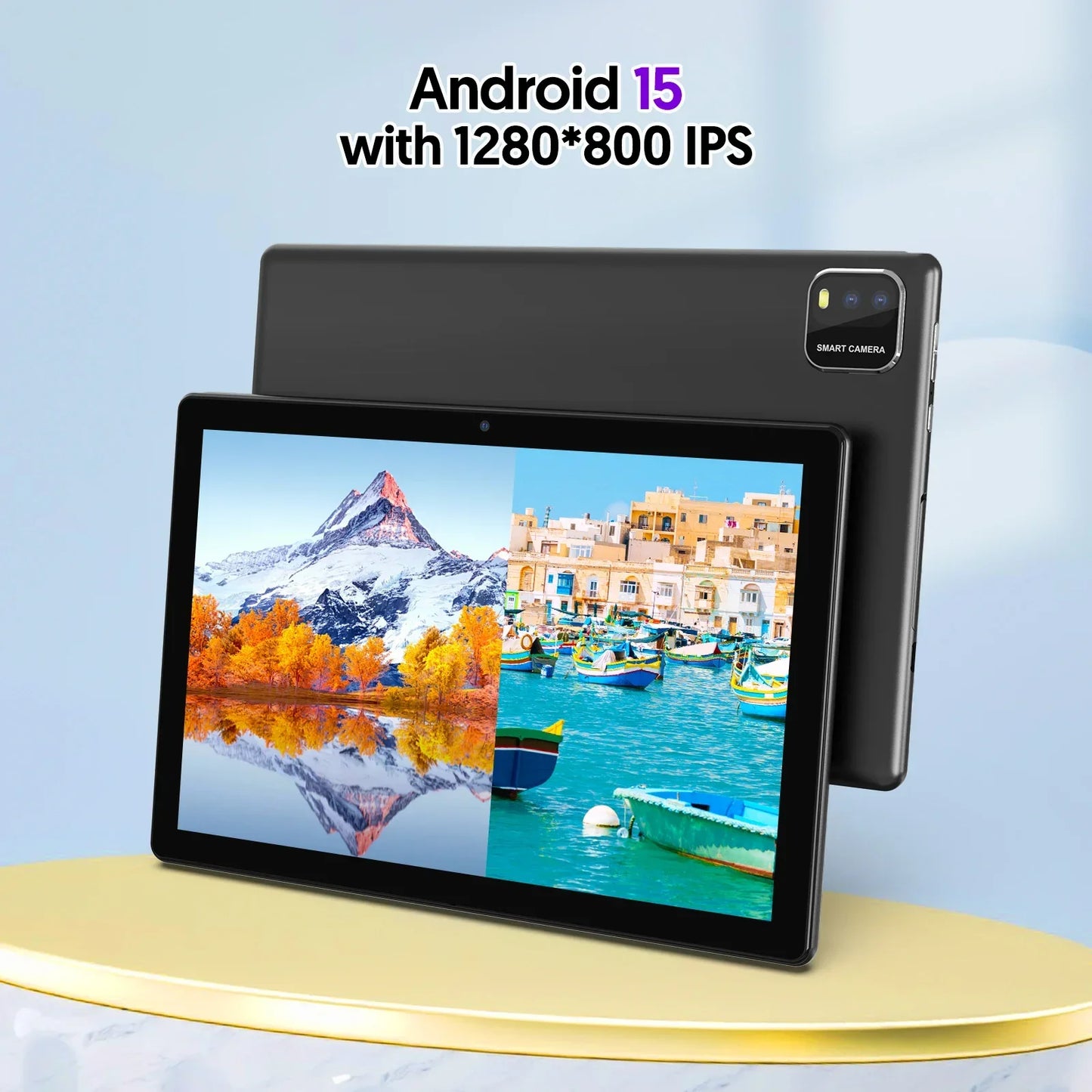 BAKEN Tableta Android 15 de 10 pulgadas, procesador de cuatro núcleos, 12 GB (3+9 de expansión) RAM + 64 GB de almacenamiento, WiFi 5G, cámara dual 1280*800