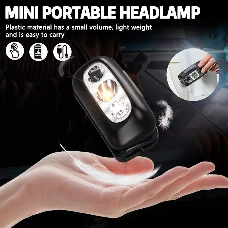 Lampe frontale puissante à LED portable avec capteur, rechargeable par USB, lampe torche frontale pour camping, pêche, lanterne d'urgence