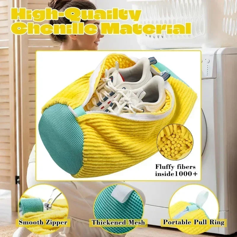 Bolsas de lavandería, bolsa para lavar zapatos en lavadora, con cremallera, con forro polar grueso en el interior, perfecta para zapatillas deportivas y zapatos casuales