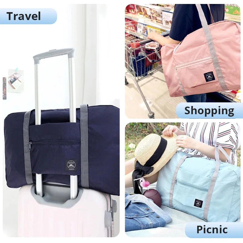 Large Foldable Travel Tote, Travel Storage Bags, Carry-on Luggage, Clothing, Handbags, Picnic, Moving