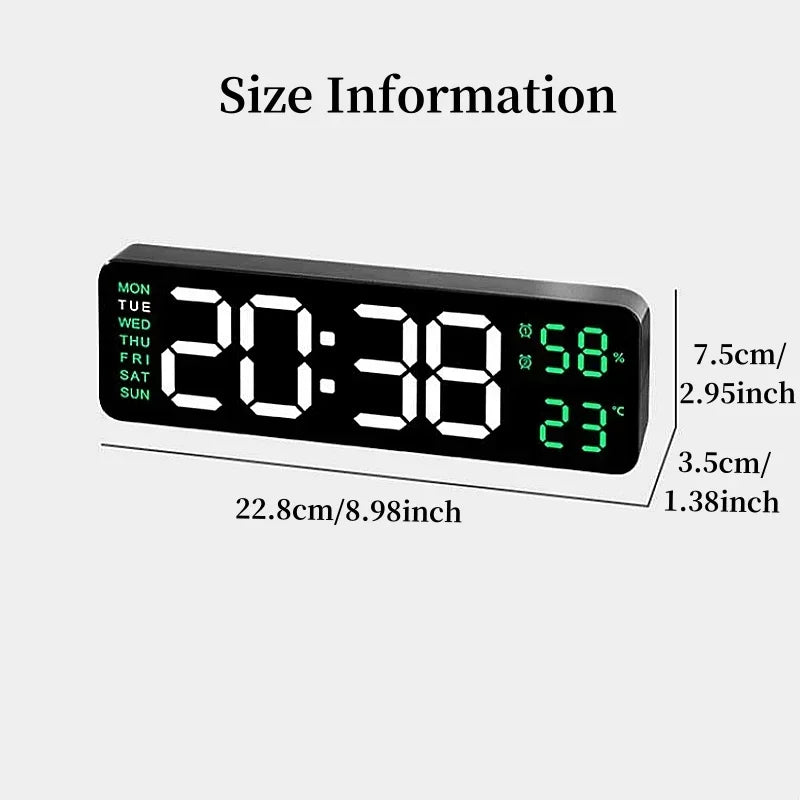 Grande horloge murale numérique de 9 pouces, alimentée par USB, température et humidité, variateur automatique, horloge de Table DST, réveil électronique LED 12/24H