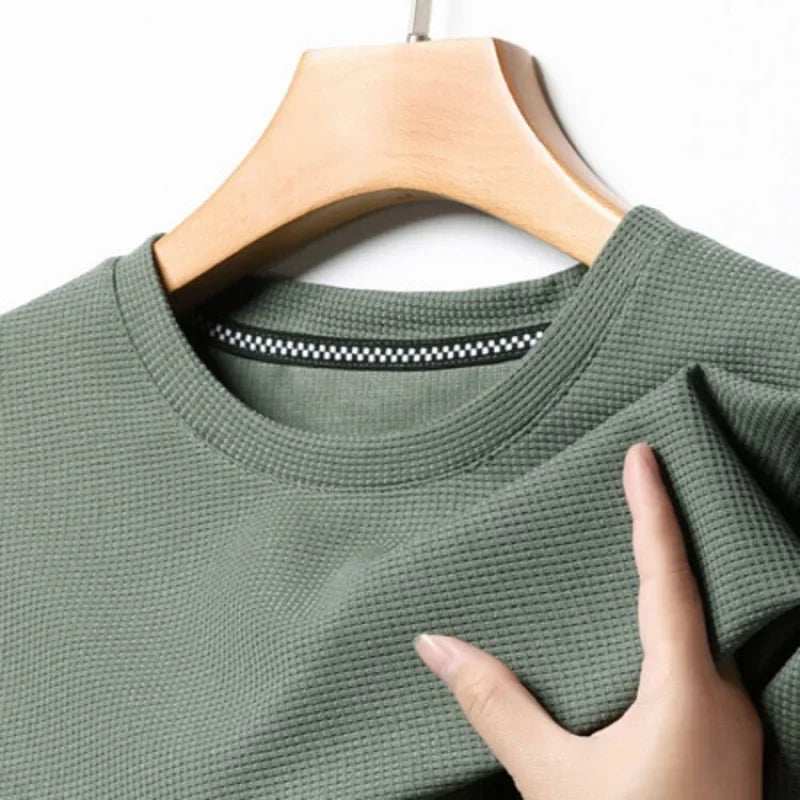 New Men's Waffle Knit Crew Neck Short Sleeve Summer T-Shirt