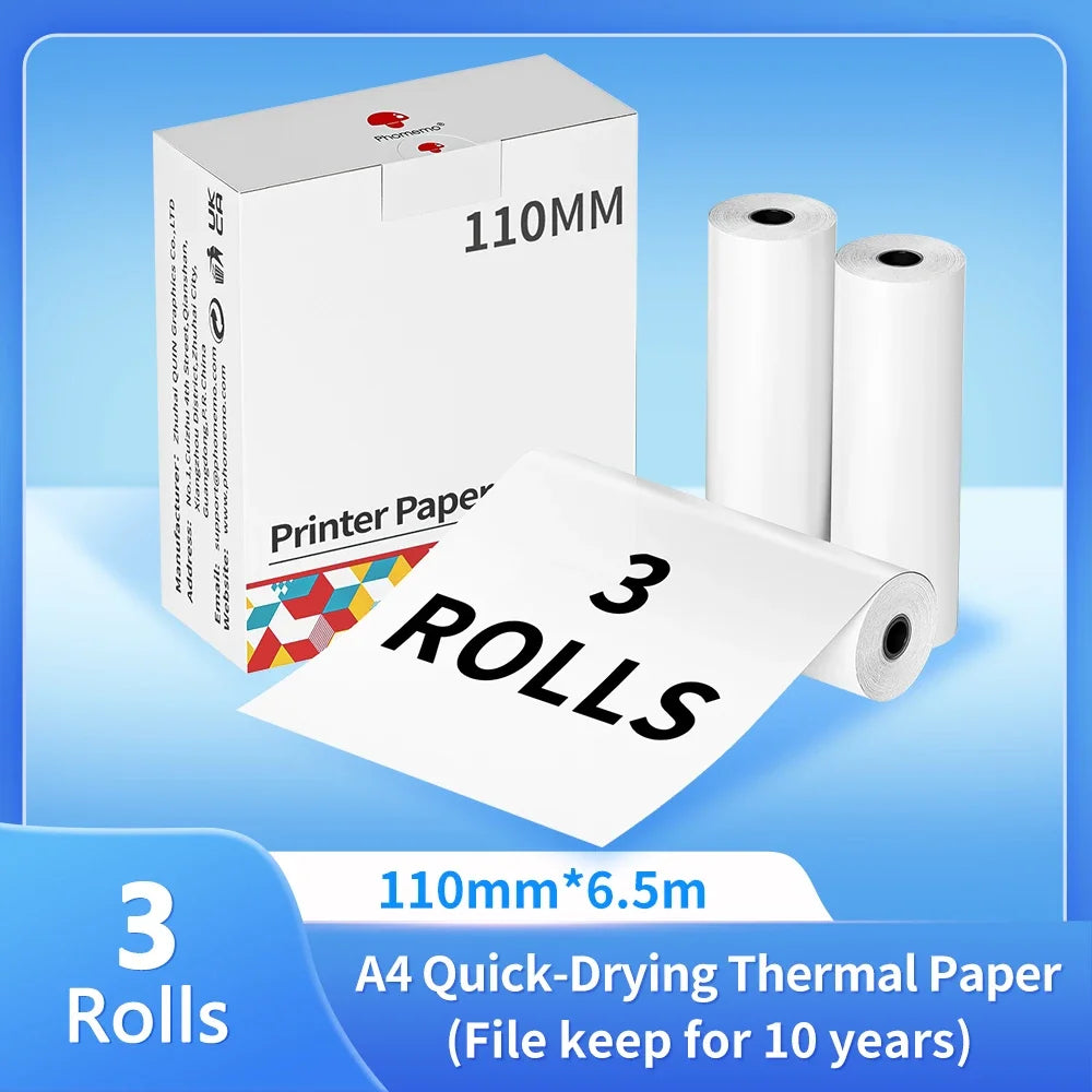 Phomemo A4 impresora térmica papel carta, papel continuo de secado rápido apto para impresora portátil M832/M833/M834/M835, 2 rollos