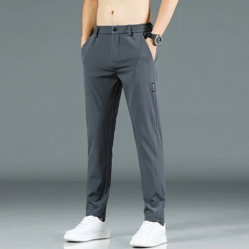 Men's Thin Ice Silk Pants, Stretchy, Casual, Elastic Waist, Smooth, Brand Clothing, 5 Colors, New Summer 2024 Collection