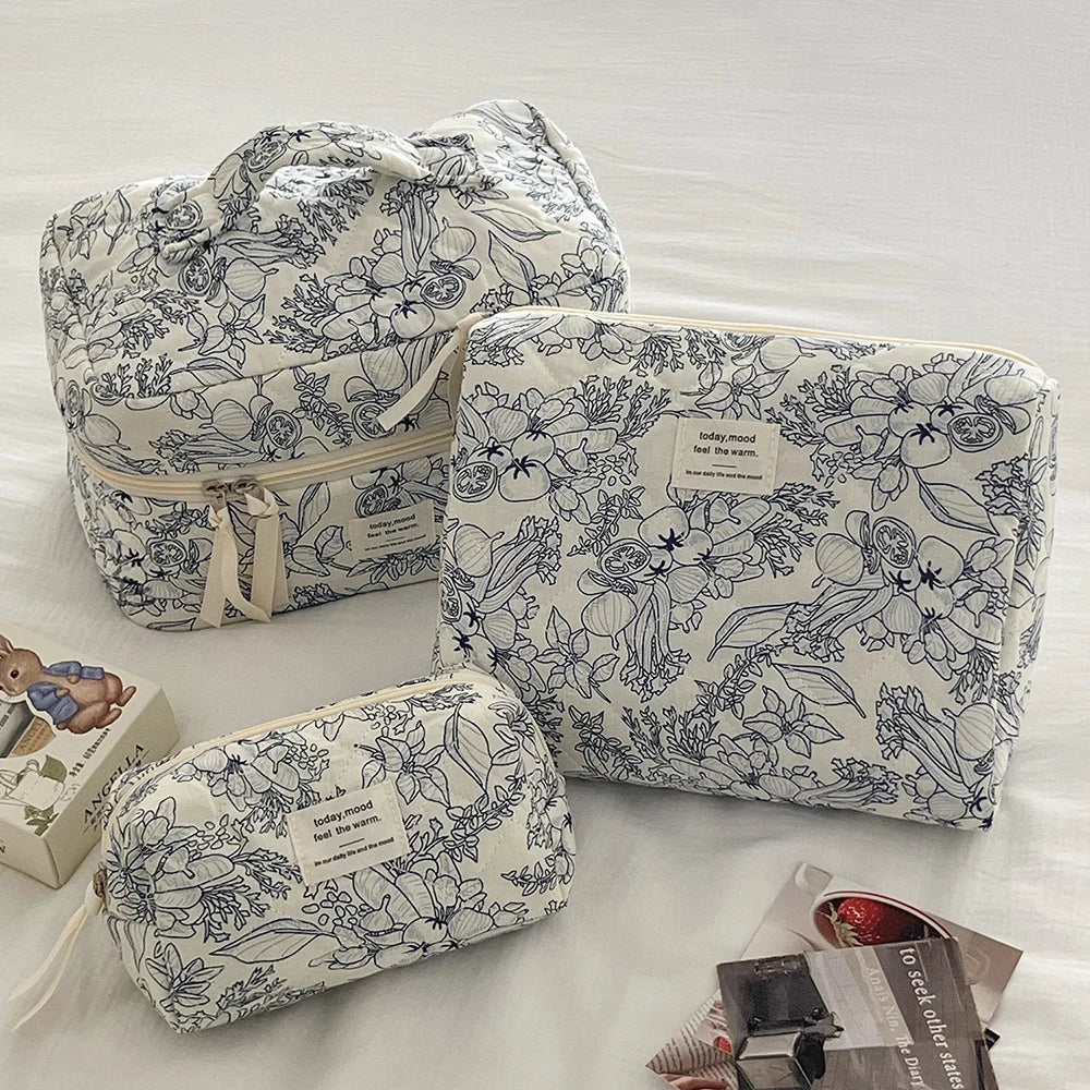 Sac Cosmétique Vintage Fleurs Femme — Trousse Maquillage Voyage Matelassée