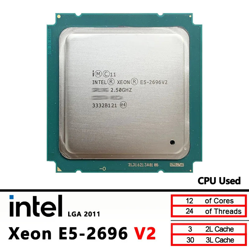 Intel Xeon E5 2696 V2 utilisé E5 2696V2 2.5GHz 12 cœurs et 24 threads processeur CPU LGA 2011