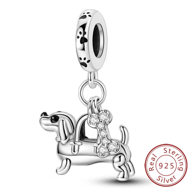 Abalorios de plata de ley 925 con huellas de perro, gato, corazón, animales, abalorios que se ajustan a pulseras, collares, colgantes, joyas para mujer, para hacer tú mismo