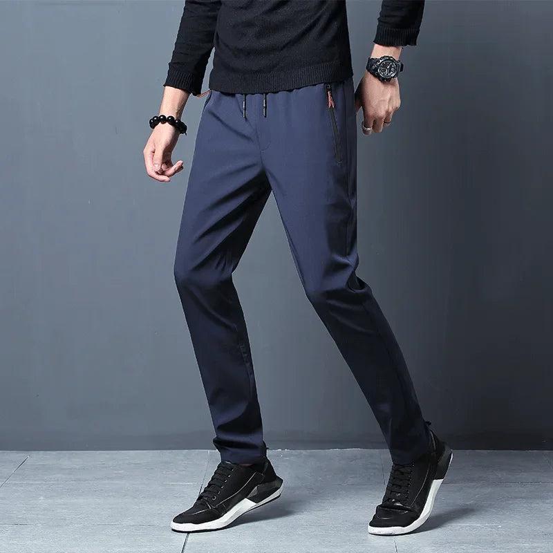 Men's Casual Stretch Slim Fit Pants Elastic Waist Korean Classic Tracksuit Black Blue Grey Men's Brand Plus Size Pants