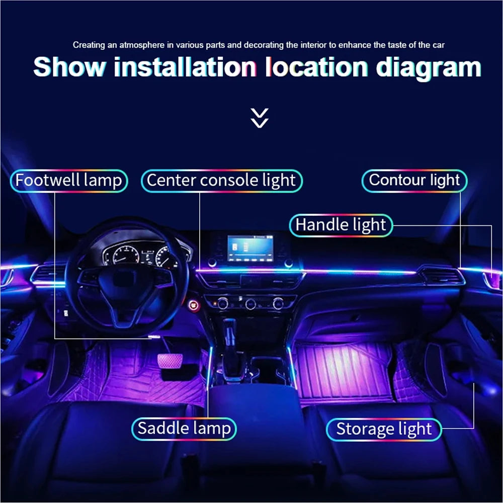 Lumières d'ambiance Led 18 en 1 pour voiture, symphonie, application Bluetooth, banderole de couleur RGB 214, bande acrylique ar
