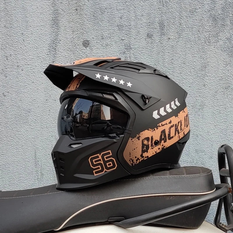 ORZ Vintage Motorcycle Helmet Black Warrior Motorcycle Helmet Combination Half Helmet Full Helmet Cruising Cascos Motorcross Capacetes