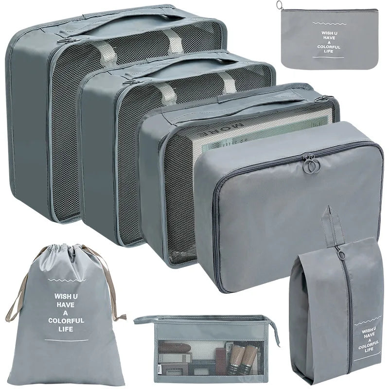7/8/9/10 pièces ensemble organisateur de voyage sacs de rangement valise emballage Cubes ensemble étuis Portable bagages vêtements chaussure bien rangé pochette pliante