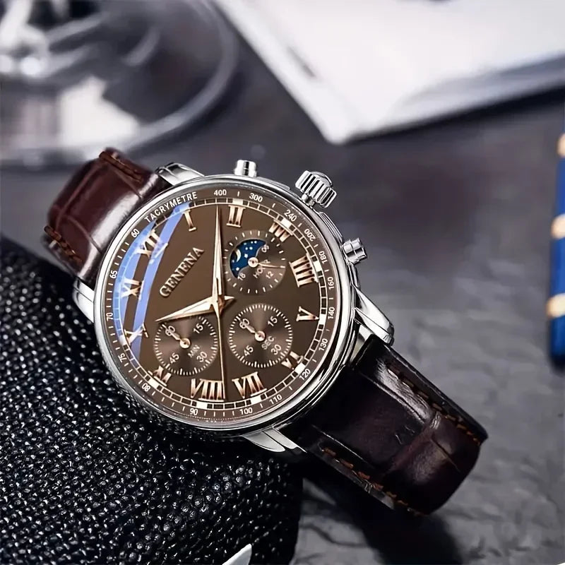 Relojes de negocios de lujo para hombre, correa de cuero, esfera redonda, analógico, de cuarzo, Reloj Hombre (sin caja)