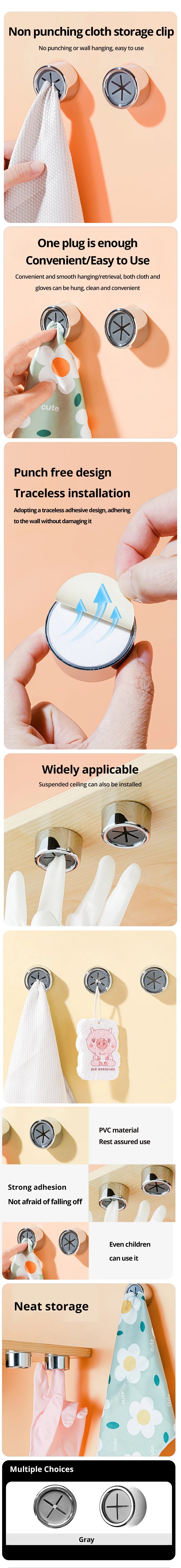 Pinza para platos no perforante, pinza de almacenamiento para parrilla de platos, pinza para paños de cocina, gancho para guantes de cocina, pinza de orificio T1, pared, 3 piezas
