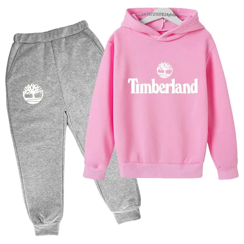 Trajes casuales para niños y niñas de 2 a 13 años, marca de moda, letras estampadas, 2 piezas, sudadera con capucha + pantalón