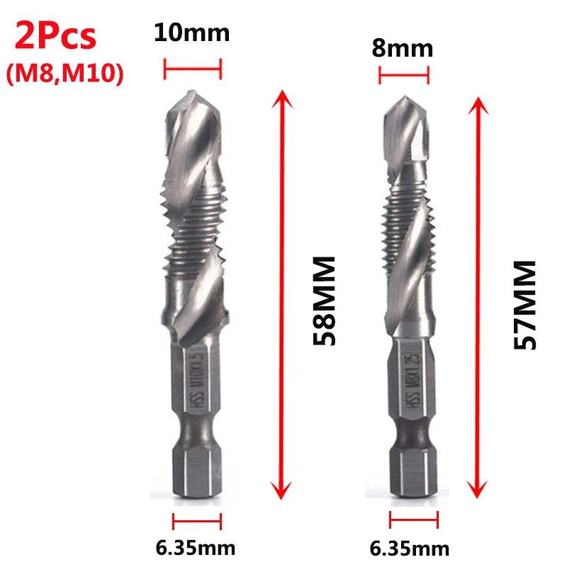 Forets tarauds plaqués titane tige hexagonale HSS — M3, M5, M6, M8, M10, outils à main