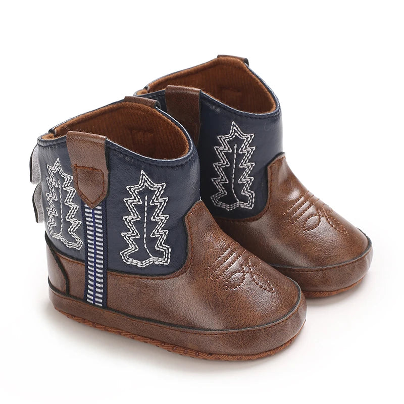 Bottines Cowboy Bébé Cuir PU Antidérapantes — Fille & Garçon 0–18 mois