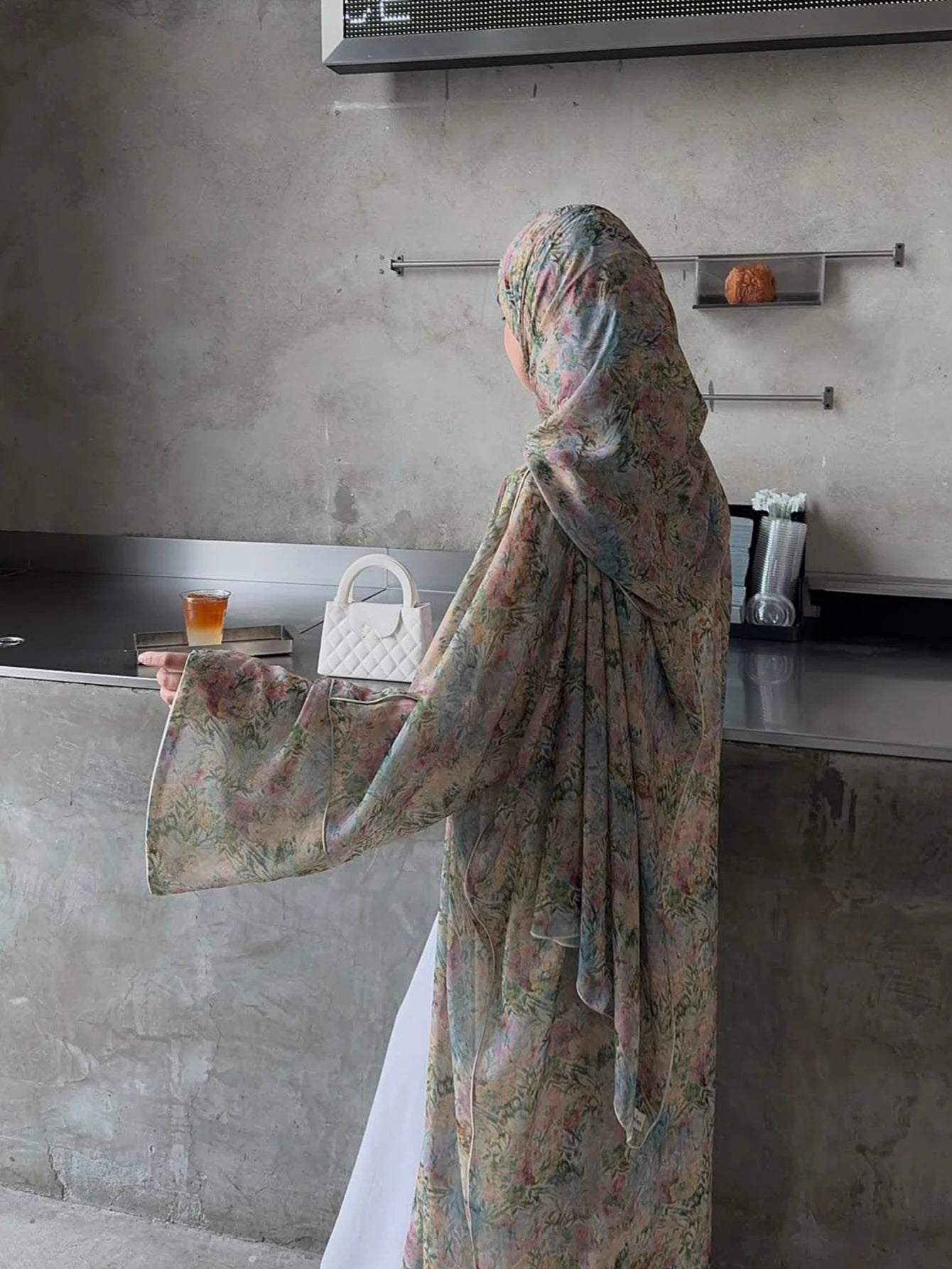 Cardigan traditionnel arabe élégant du moyen-orient, Robe Abaya à manches longues et imprimé Floral avec foulard