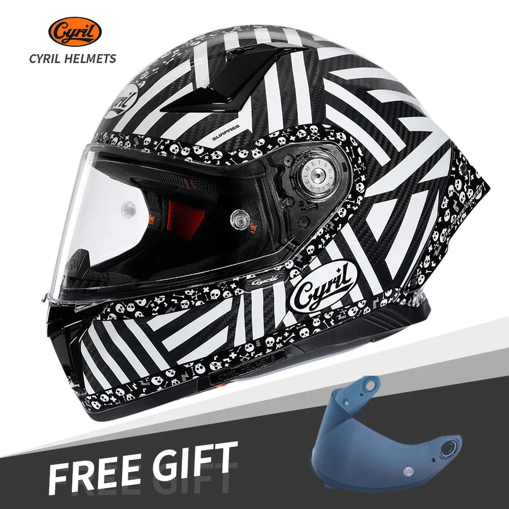 Cascos de moto integrales unisex ligeros de fibra de carbono Kevlar, cascos de calle, cascos de carreras aprobados por DOT ECE CYRIL Casco Moto