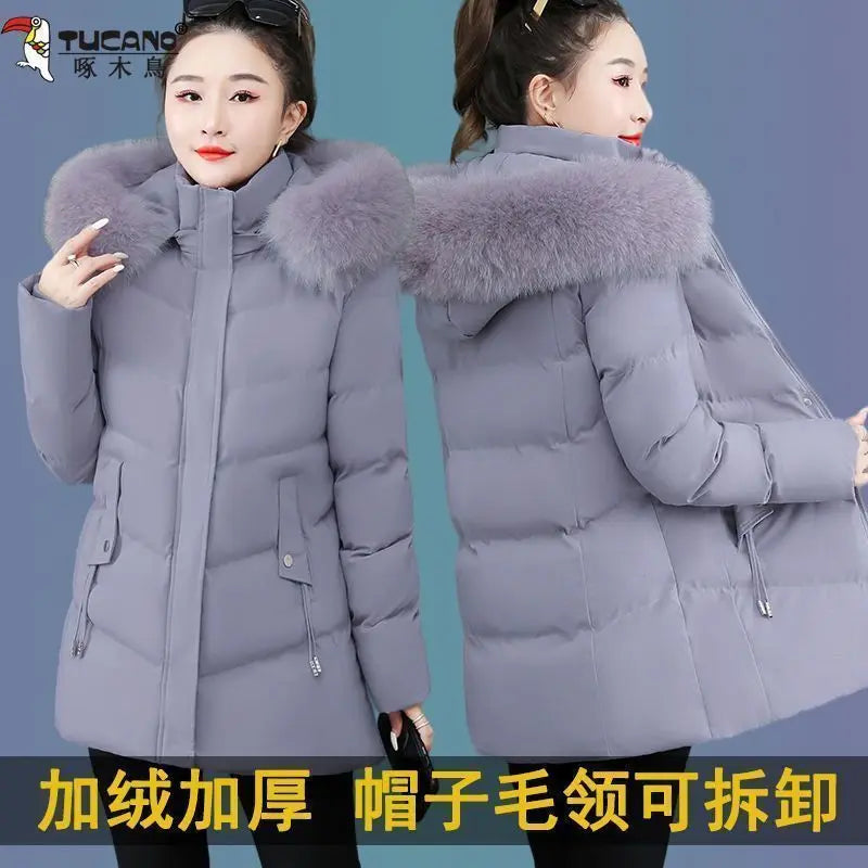 Chaqueta de invierno con capucha de algodón Smile para mujer, abrigo, parka cálida de piel, cortavientos, súper cálido, ropa de mujer