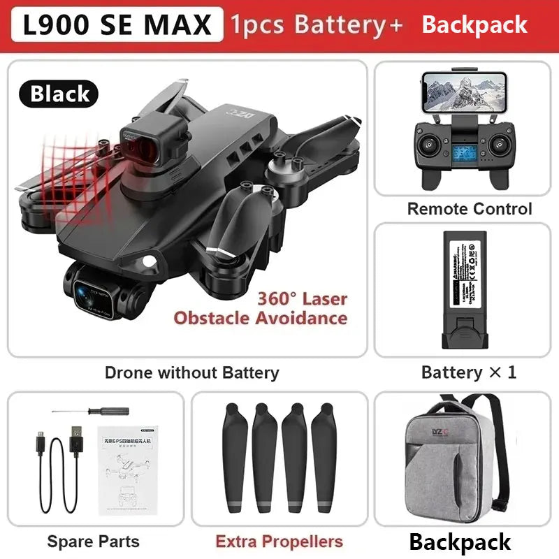 Drone GPS L900 Pro SE MAX 4K, doble cámara HD profesional 5G WIFI 360° Motor sin escobillas para evitar obstáculos Rc FPV Quadcopter Dron