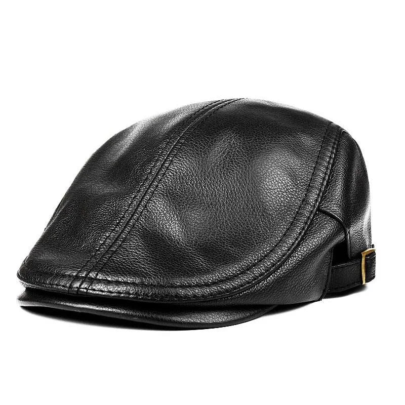 Genuine Leather Beret for Men, Thin Hats for Men, Adjustable Front Cap, Casual, Duckbill, Golf, Driver, 55-61 cm