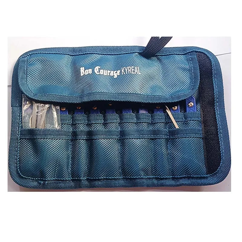 Outil de serrurier professionnel — 11 crochets en acier inoxydable 0,4mm, manche bleu-violet