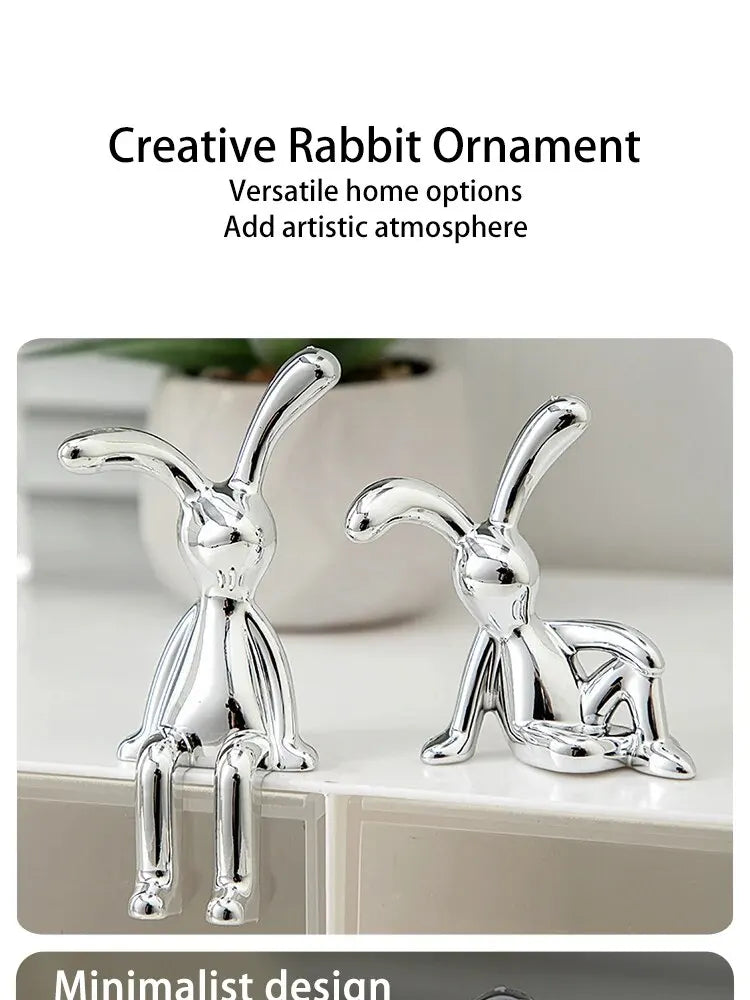 Double Statue de lapin à longues oreilles, 2 pièces, accessoires de décoration de dessin animé, salon, chambre à coucher, voiture, ornement décoratif de bureau