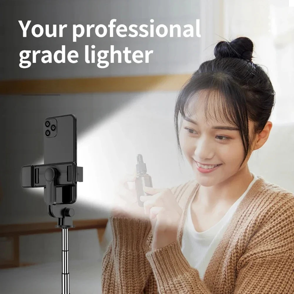 Trípode selfie Bluetooth inalámbrico 3 en 1, con obturador de luz de relleno, control remoto, monopie plegable portátil para iPhone smartphone