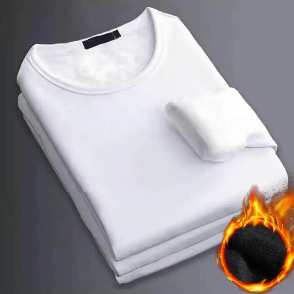 Winter Men's Thickened Velvet Warm Top Long-Sleeved Thermal Underwear Men's Round Neck Fashion T-shirt
