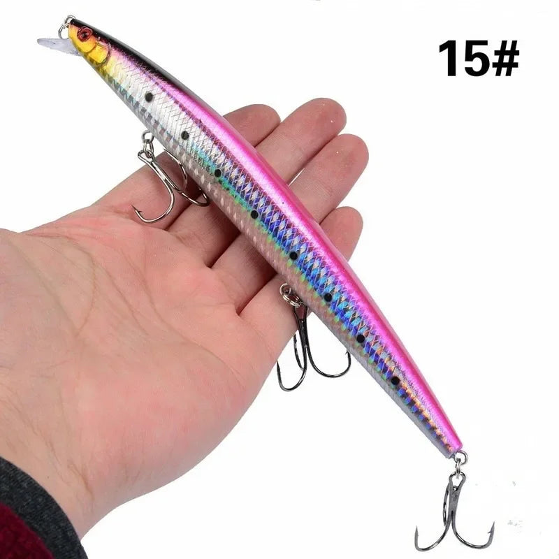 Leurre de pêche au vairon en plastique, appât Éldur, manivelle laser, gros faux poissons, appâts de pêche en mer, 16 couleurs, 18cm, 24g