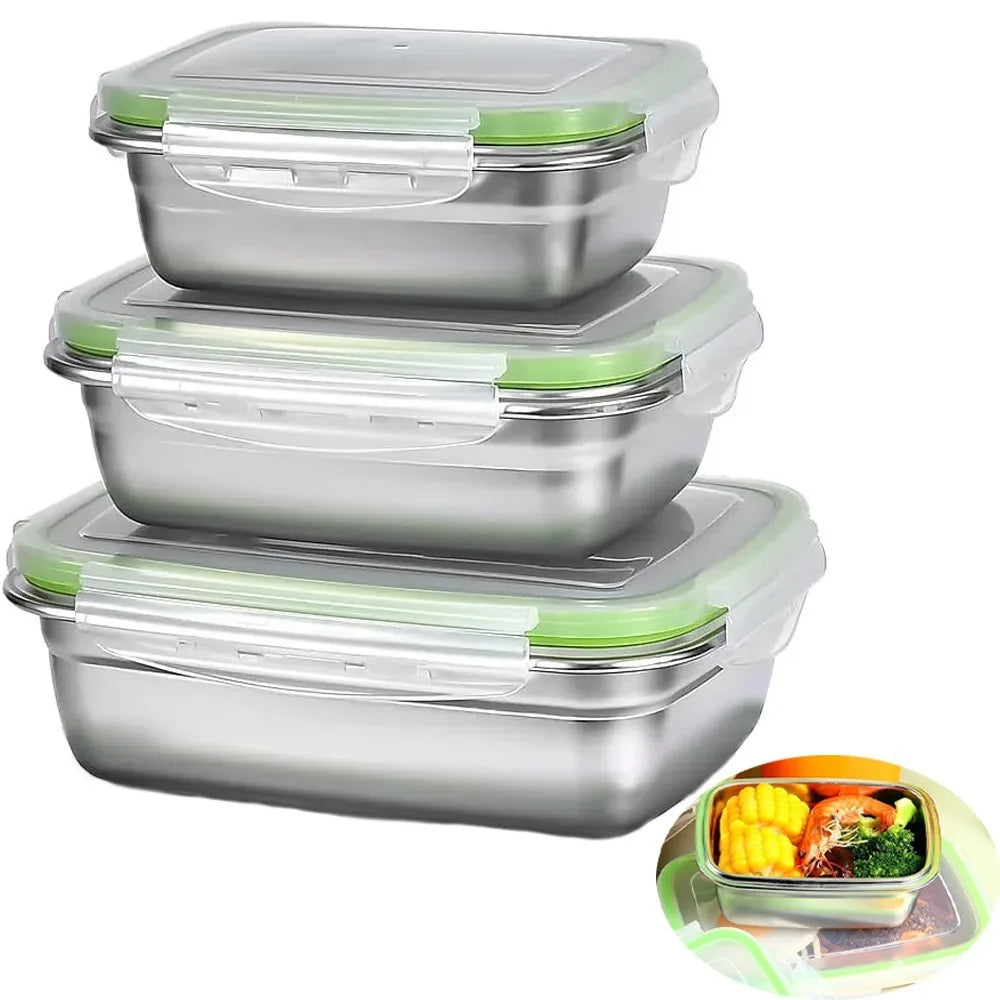 Fiambrera Bento de acero inoxidable 304 de grado alimenticio, recipiente de almacenamiento de alimentos, tapa de silicona a prueba de fugas, apto para lavavajillas, 1/3 unidades
