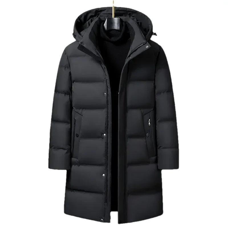 Canadá moda invierno chaqueta para hombres abrigo Parka para hombre, plumífero de ganso blanco, cuello con capucha, cálido, grueso, acolchado largo M-4XL
