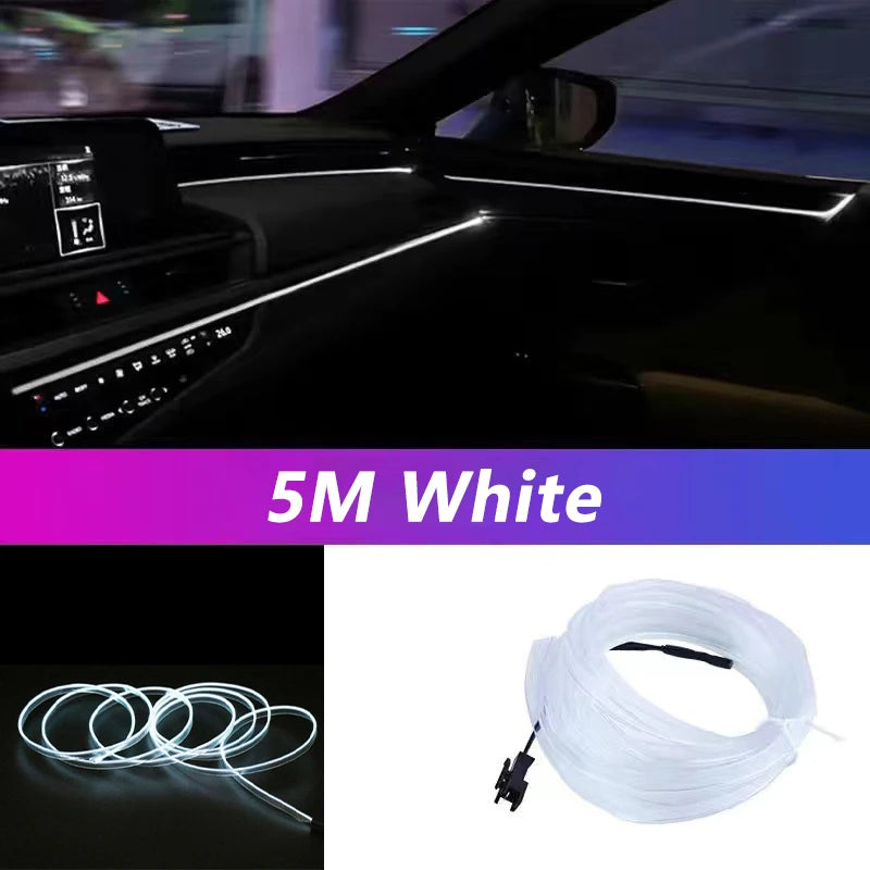 Car Interior LED Strip Light Neon EL Wire Auto Decorative Lamp DIY Flexible Ambient Light USB Party Stops Diode 5m