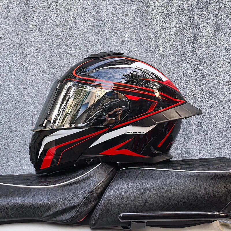 Casque de moto intégral ORZ-B08A, motif Mecha brillant, casque de course, casque de sécurité certifié DOT de Style italien avec Vi teinté