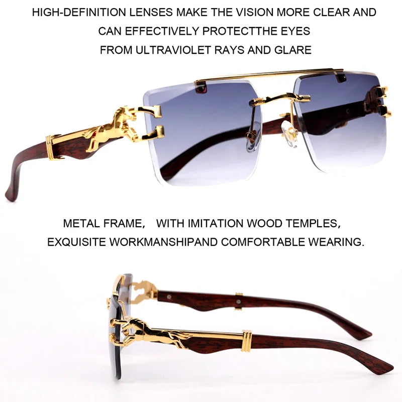 Luxury Rimless Square Sunglasses for Women and Men, Vintage Fashion Gafas De Sol Hombre, 2024