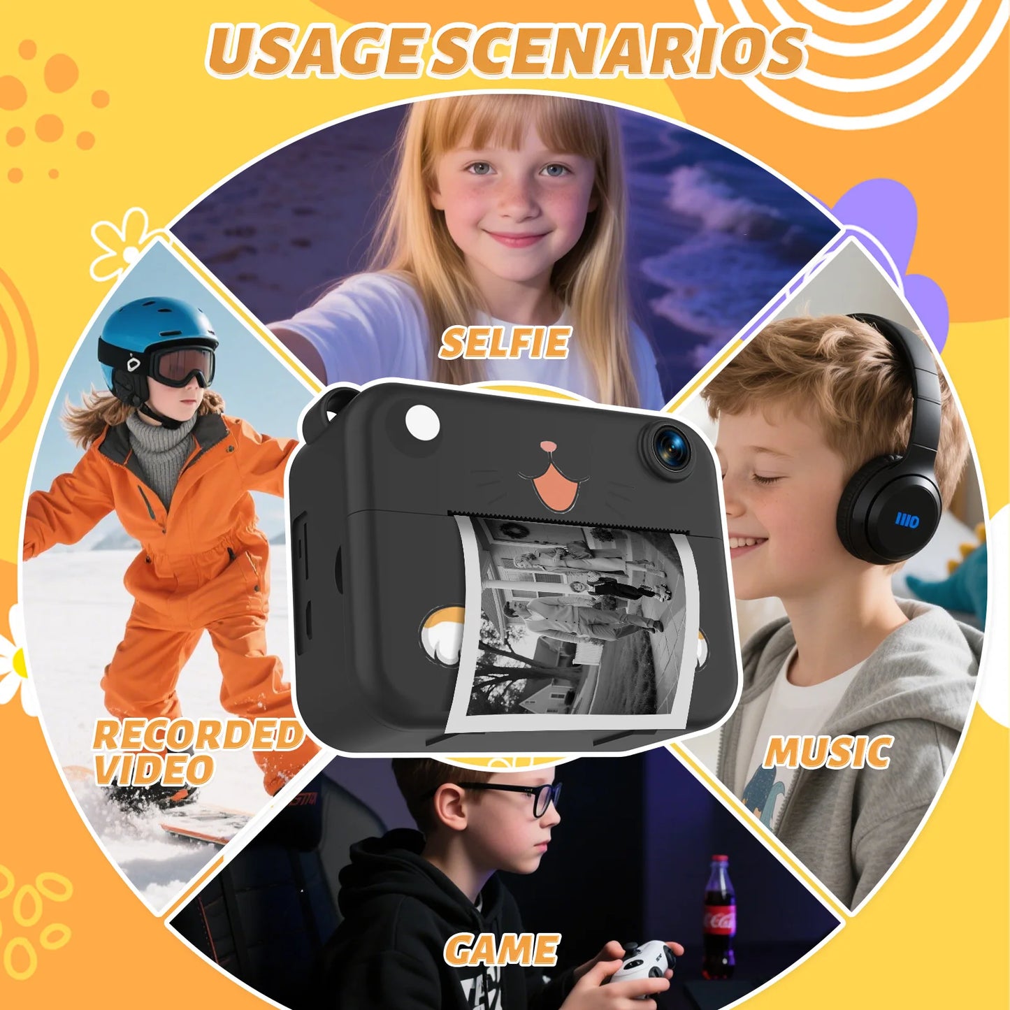 Cámara digital para niños, cámara infantil, impresión instantánea, grabadora de video HD, mini impresora térmica, los mejores regalos de cumpleaños y de fiesta, 1080p