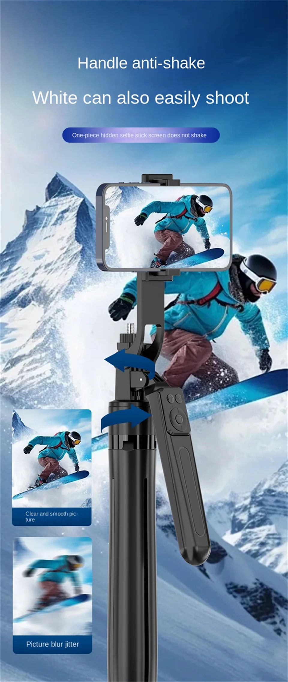 Roreta — Perche à Selfie Trépied 1.8m Télécommande Bluetooth iPhone & Android