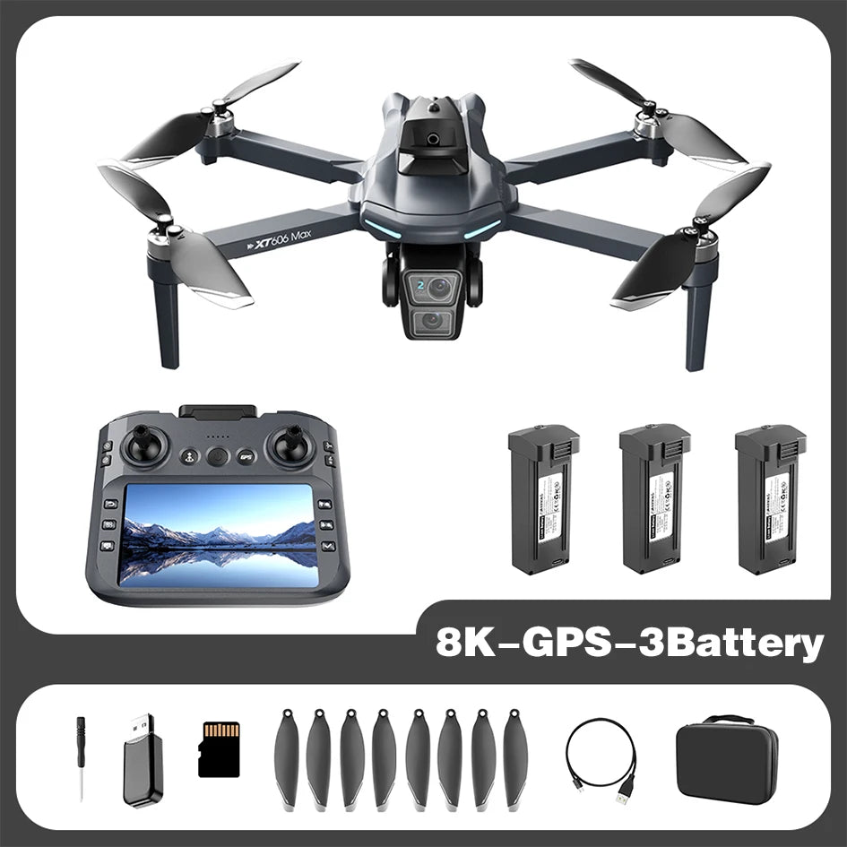 Dron GPS Lenovo NEW XT606 8K HD profesional con doble cámara, WIFI 5G FPV, evitación de obstáculos, cuadricóptero RC sin escobillas, juguete dron